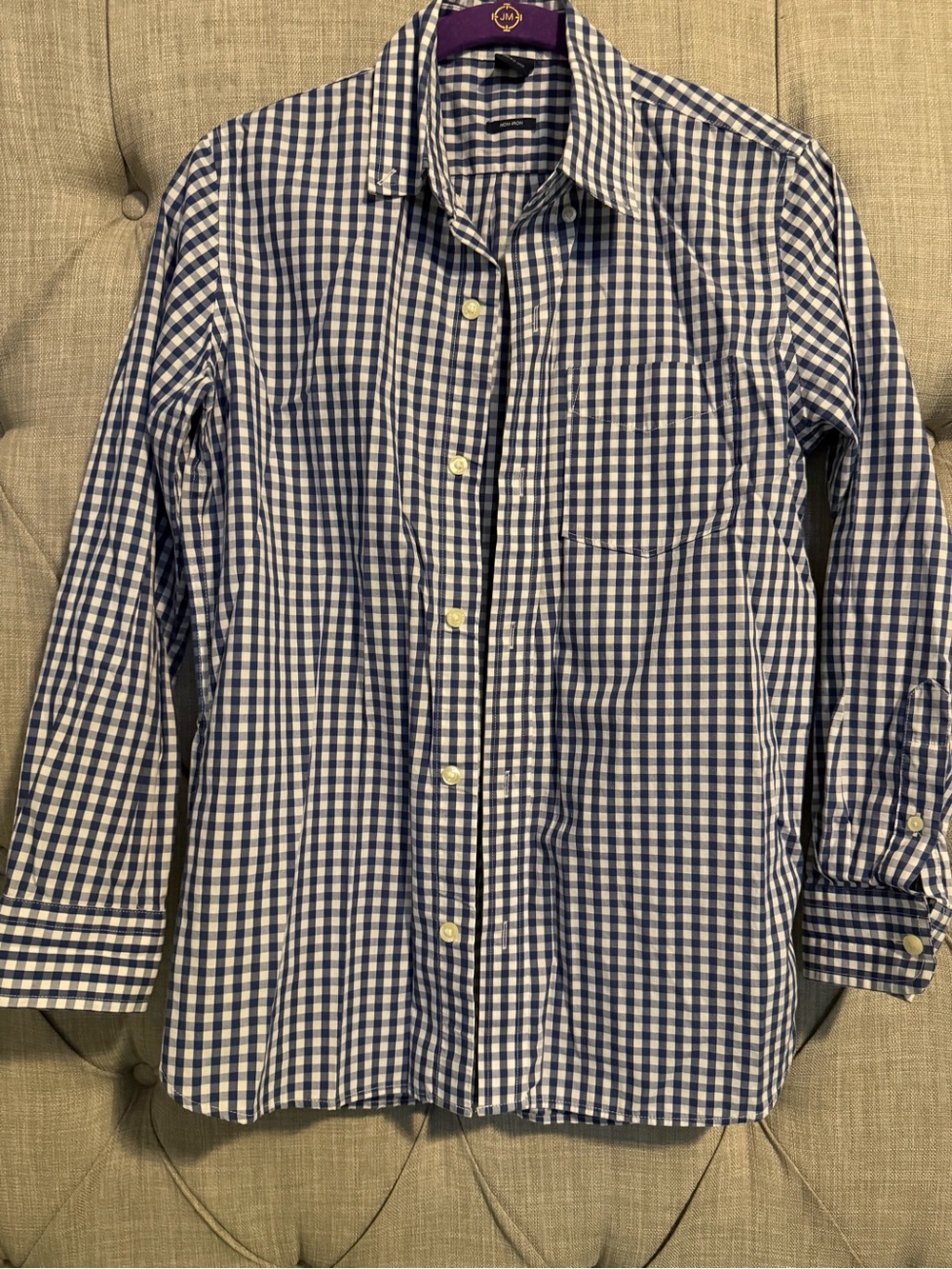 GAP Men’s Blue and White Gingham Button-Down Shirt